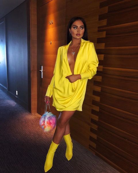 

Womens Spring Mini Dresses Sexy Night Club Dresses Deep V-neck Stand Collar Draped Dress