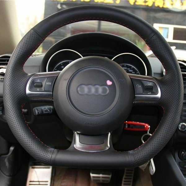 

hand sewingblack leather steering wheel stitch on wrap cover for audi tt