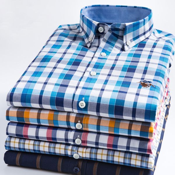 

sell fashion pure cotton plaid stripe casual business oxford long sleeve shirt brand slim-fit thin gentleman, White;black