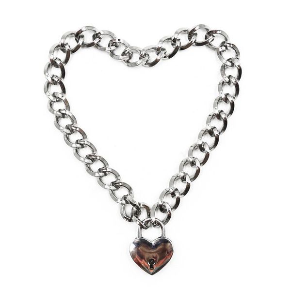 

women fashion harajuku handmade gold-color link chain necklace punk choker beauty lock collar belt torques club party, Silver