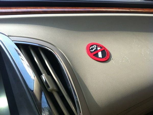 

selling 1pcs car styling no smoking warning logo rubber stickers (round) red+black+white 3m tape car stickers fuel opening warning logo