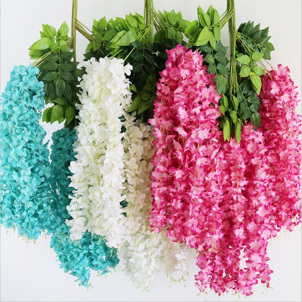 

encrypted three branches artificial hydrangea wisteria flower rattan for home wedding party diy ornament