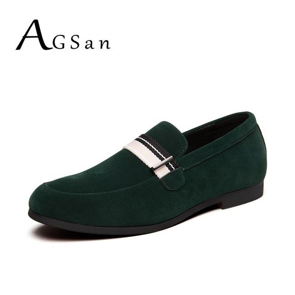 

agsan men suede leather casual loafers slip on gentlemen shoes green smoking shoes england style loafers big size 38-48 footwear, Black