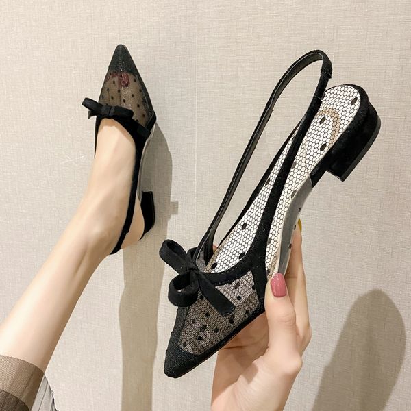 

all-match sandals elastic band low-heeled shoes with strap suit female beige strappy heels slip-on woman pointed closed heeled, Black