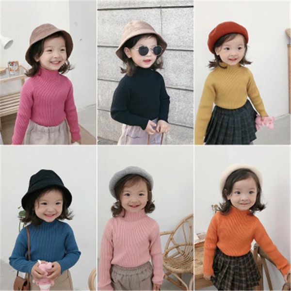 

girls sweaters turtleneck solid kids sweater 2020 new spring autumn winter knitted baby toddler girl children clothes, Blue