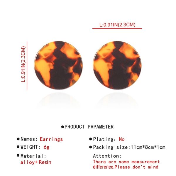 

fashion- print charm earrings for women korean style fashion square round ear studs girl simple acrylic resin jewelry ing, Golden