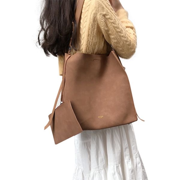 

fashion women buckets bag nubuck leather shoulder bags womens handbags large capacity female messenger bag vintage totes purses