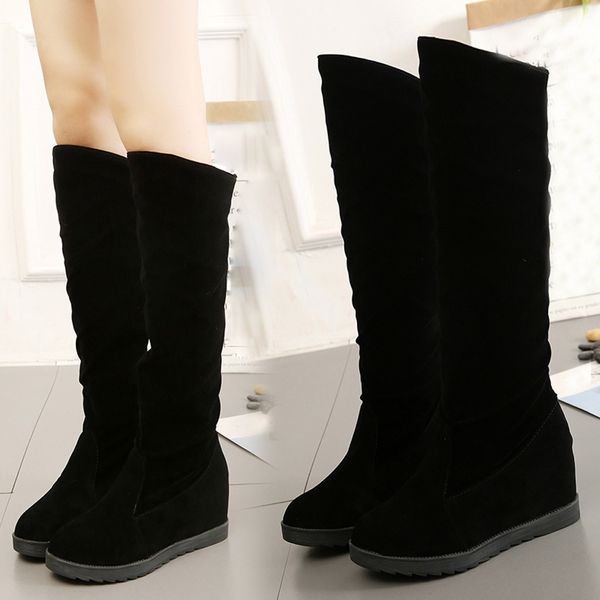 

boots women winter black snow boots women knee thigh high elastic for middle tube wedge shoes zapatos de mujer