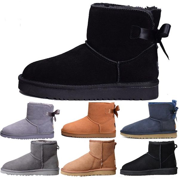 

new designer winter classic snow boots womens winter boots bows chestnut fashion discount ankle plus cotton boots shoes, Black