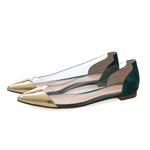 

mhyons metal pointed toe women flats 2020 spring fall sides transparent women shoes loafers golden/silver shoes size 42, Black