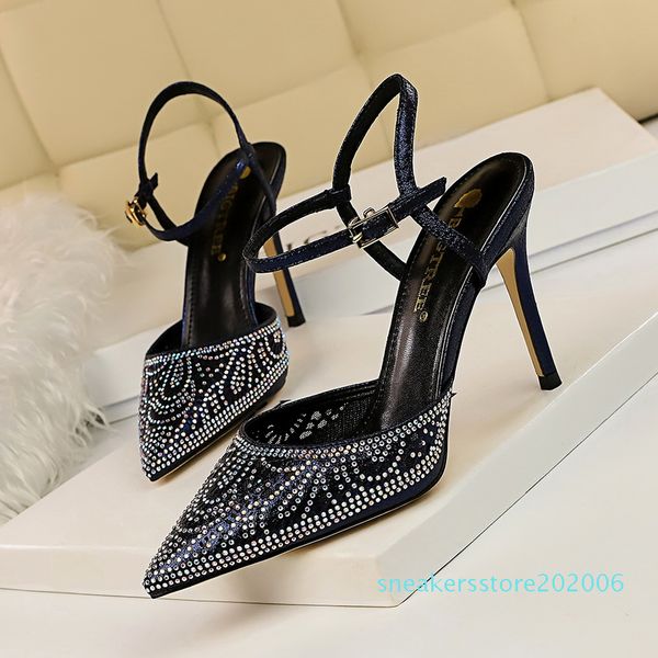

glitter rhinestone meshy lace high heel shoes luxury women designer shoes bride wedding shoes size 35 to 40 s06, Black