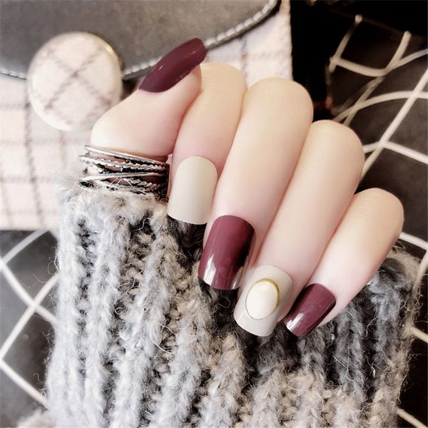 

new fake nail patch short square head fashion pearl embellishment decoration diy nail art jewelry accessories, Red;gold