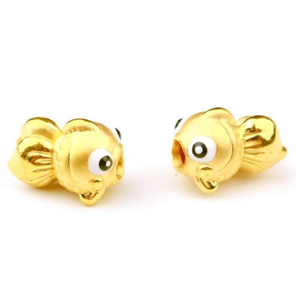 

pure 24k yellow gold bracelet 3d 999 gold cute big eyes fish bracelet, Black