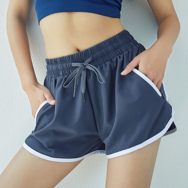 

summer new fake two-piece sports shorts women's pocket anti-glare loose quick-drying lady fitness running leisure, White;black