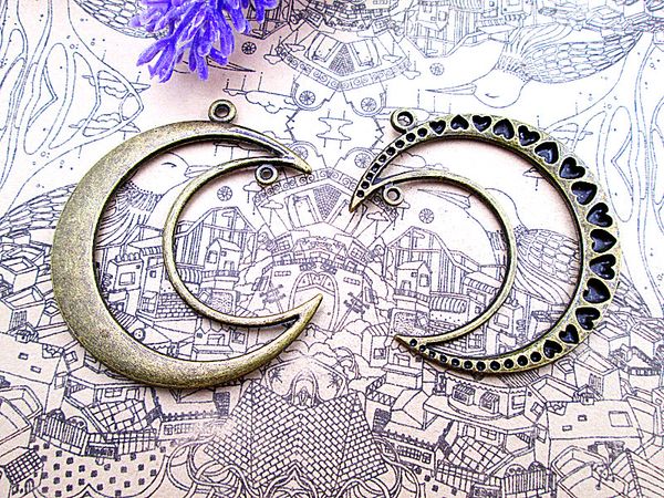 

15pcs-huge moon charms, antique bronze moon pendants/charms 52x45mm, Bronze;silver