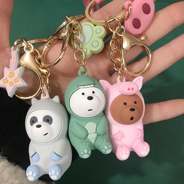 

liste&luke we bare bears lovely doll keychain figures toy grizzly panda icebear cosplay key ring pendant accessories kids gift, Silver