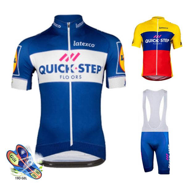 

2020 blue quickstep cycling clothing bike jersey quick dry bicycle clothes men's summer team cycling jerseys 19d bike shorts set, Black;blue