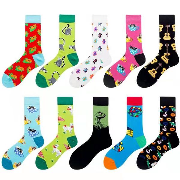 

cartoon animal socks for men brand designer cat snake bear cotton sport socks cartoon corn magic cube guitar casual fashion socks eur 40-46, Black
