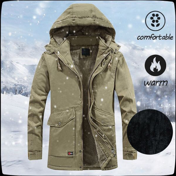 

winter parka men coats 2019 thick warm jacket men cotton hooded outwear warm coat plus velvet couple cotton parka coat, Tan;black
