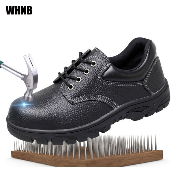 

men labor insurance shoes anti-smashing, puncture leather safety shoes waterproof wear-resistant oil-resistant women work, Black