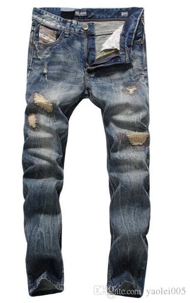 

2018 europe and the united states high street trend men's jeans classic blue washed foot zipper leg stretch denim trousers