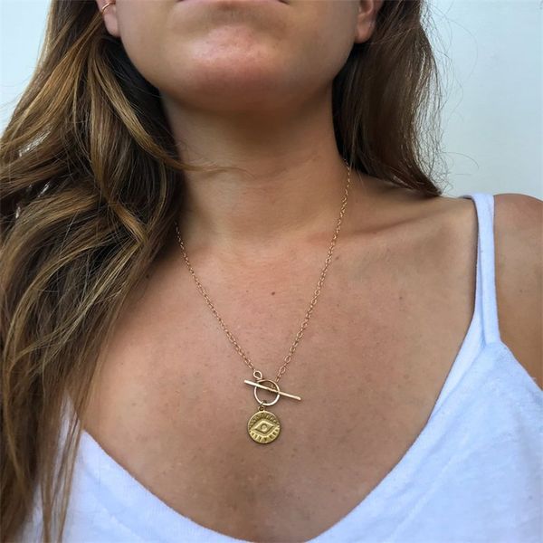 

olaru good quality circle eye pendant necklace for women gold sliver long chain choker necklaces fashion jewelry wholesale price, Golden;silver