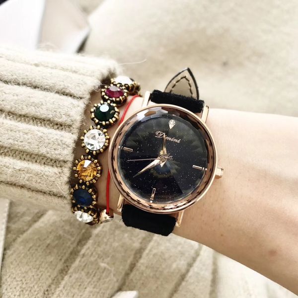 

simple fashion multi faceted wave lines crystal watches women pretty candy colors fur leather strap watch quartz analog montre, Slivery;brown