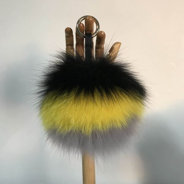 

magicfur - black-yellow-gray ball real fur ball large keyring bag purse car key ring phone keychain fluffy soft pendant, Silver