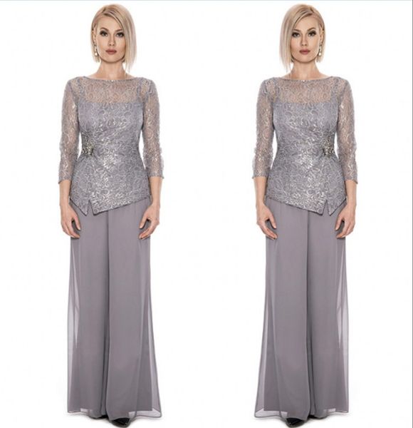 

vintage long sleeves chiffon mother of the bride suits lace applique ruched beaded pants floor length formal party mother dresses, Black;red