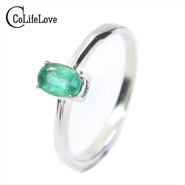 

promotion natural emerald wedding ring for woman 0.4 ct 4mm*6mm natural i grade emerald solid 925 silver emerald gemstone ring y19051602, Slivery;golden