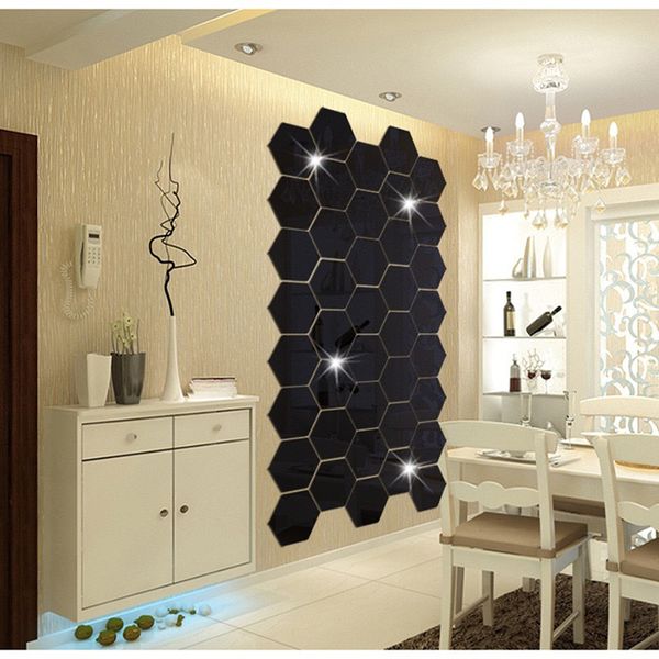 

geometric hexagon mirror wall sticker diy home decor large living room removable safety 5 colors diy wall stickers
