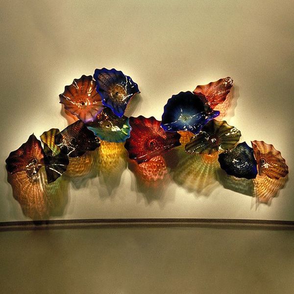 Luxuslicht Große Murano Lampen Blume Plater Dekorative Wandkunst Hand Geblasene Glasplatten Türkei Design Farbige LED montierte Mischtuch