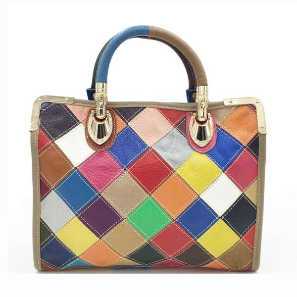 

2020 new leather bag color matching plaid leather portable messenger bag women