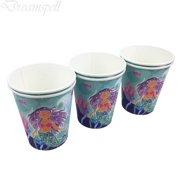 

12pcs/lot new lovely mermaid disposable paper cups birthday party decorations kids baby shower supplies party favors