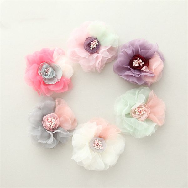 

девочки мягкая ткань шнурка шпильки, печать клипы цветочные волос, именинников подарок, аксессуары для волос головной убор волос, Slivery;white