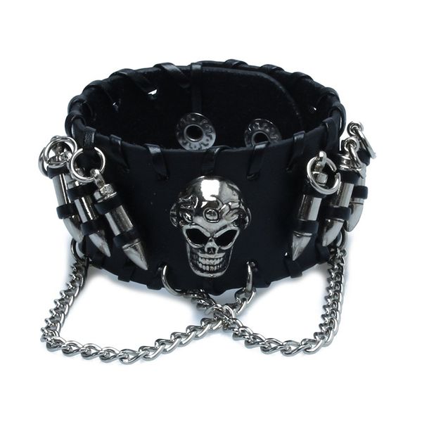 

black men's gothic pu leather skull chain wristband bracelets for men