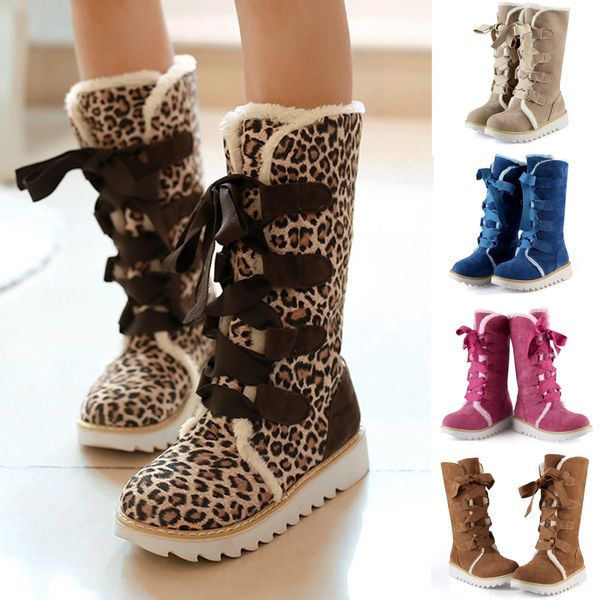 

mid-calf plus velvet snow boots fashion pure color round toe lace-up flat retro vintage plus size women warmer hiking snow boot, Black