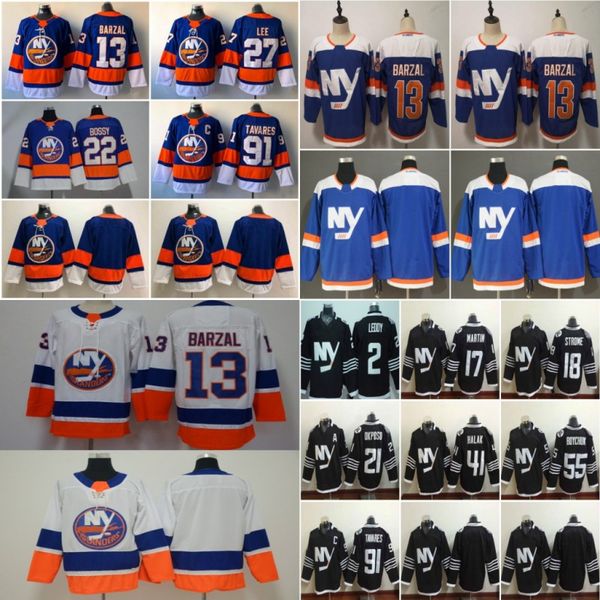 

new alternate 13 mathew barzal jerseys new york islanders 27 anders lee 22 mike bossy bailey filppula smith trottier third blue hockey, Black;red