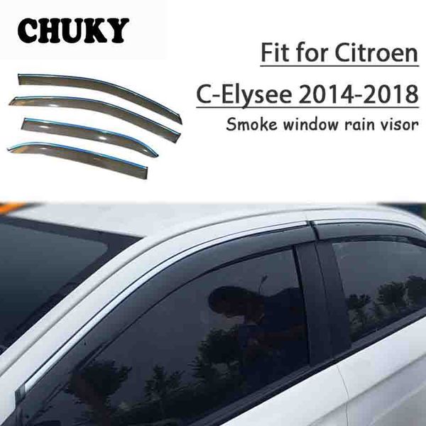 

chuky 4pcs abs car styling window visors awnings shelters rain shield for citroen c-elysee 2014 2015 2016 2017 2018 accessories