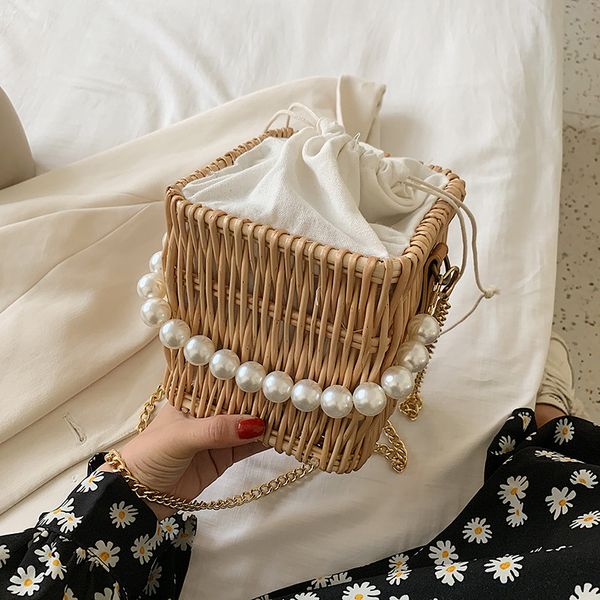 

summer rattan woven bag female bag 2020 popular trendy fashion chain women's crossbody shoulder small bucket
