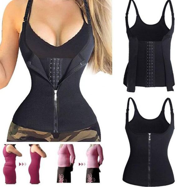 

новые женщины корсета shapewear талии триммер сжигание жира zipper тела шейпинг для похудения топ s66, Black;blue