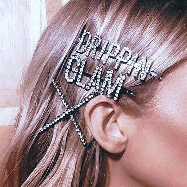 

New fa hion cry tal hairpin hiny rhine tone glam drippin letter hair clip hair acce orie for women girl t215