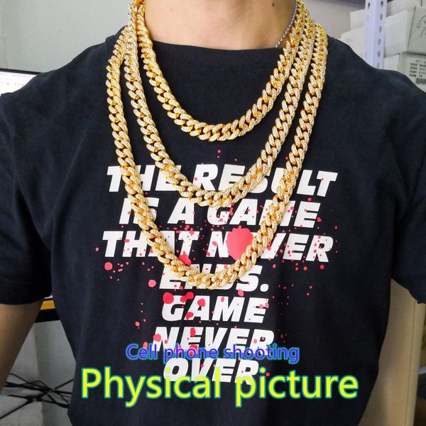 

european and american hip hop show off 12.5mm complete set of spiral drill big gold chain cuban necklace necklace, Silver