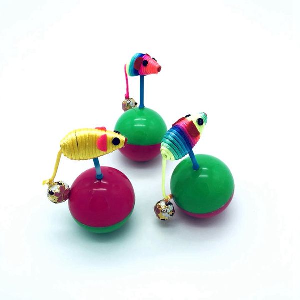 

colorful pet cats ball tumbler toy plush mouse pet interactive toys with bell