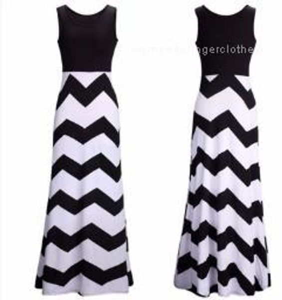 

лето макси платья полосатых без рукавов длинных boho платье lady пляжа моды женской одежды тонкой женщина дизайнер, Black;gray