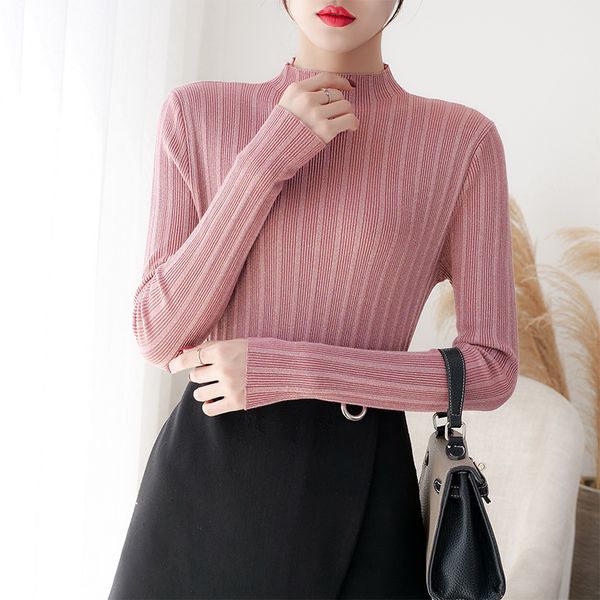 

h han queen 2019 autumn winter women sweater high elastic turtleneck sweater female slim bottoming knitted pullovers, White;black