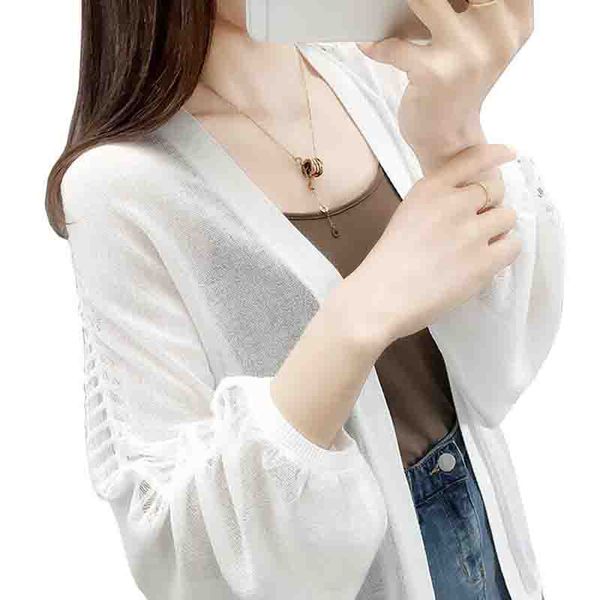 

2019 spring summer hollow out thin knit cardigan women loose plus size bat sleeve shawl coat casual sun protection clothing, White