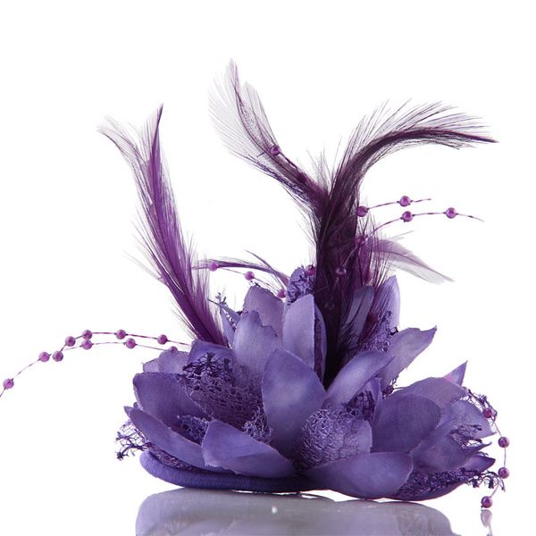 

korean small beaded feather cloth art flower brooch pin jewelry luxury headdress fabric cute pins gifts for women accessories, Gray