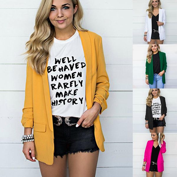 

dropship womanautumn chiffon blazer office lady suit jacket fashion long sleeve loose casual solid coat business blazers outwear, White;black