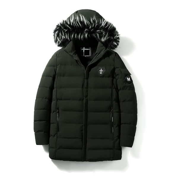 

winter jacket men thick warm casual hooded fur collar wool liner windbreaker parka jacket men mid-long outerwear parka hombre, Black